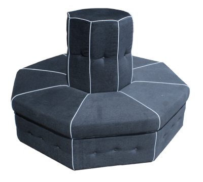 Divano ottagonale da centro in tessuto nero con rifiniture argento